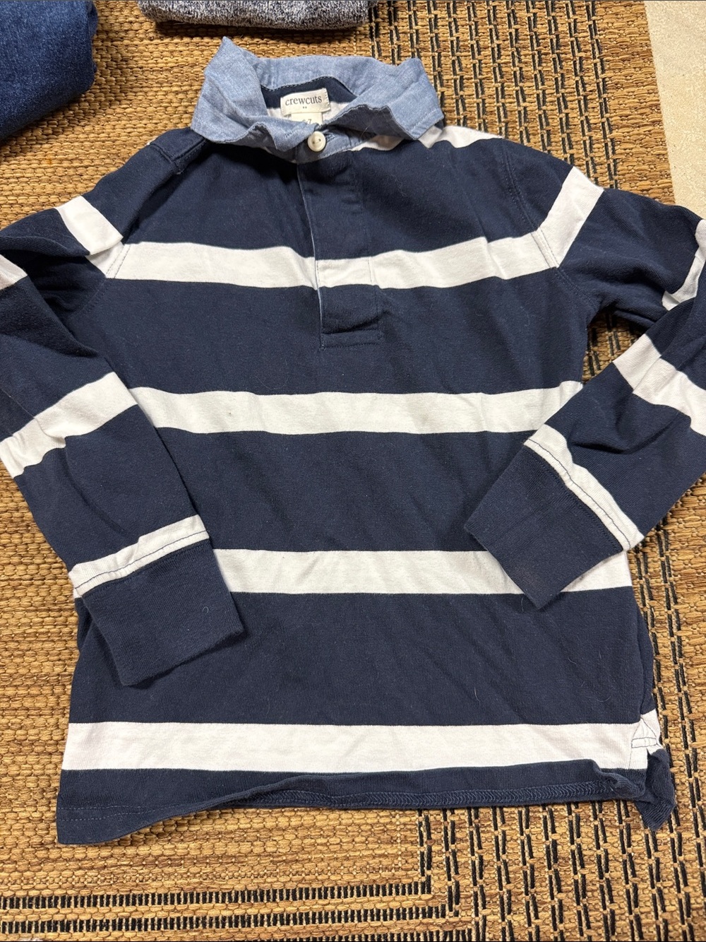 Crewcuts Navy and White Striped Long-Sleeve Rugby Shirt